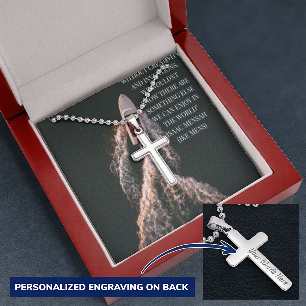 CROSS NECKLACE WITH IKE MENS QUOTE