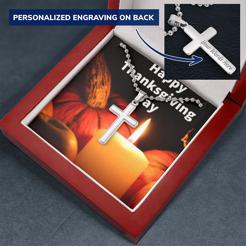 HAPPY THANKSGIVING DAY CROSS NECKLACE