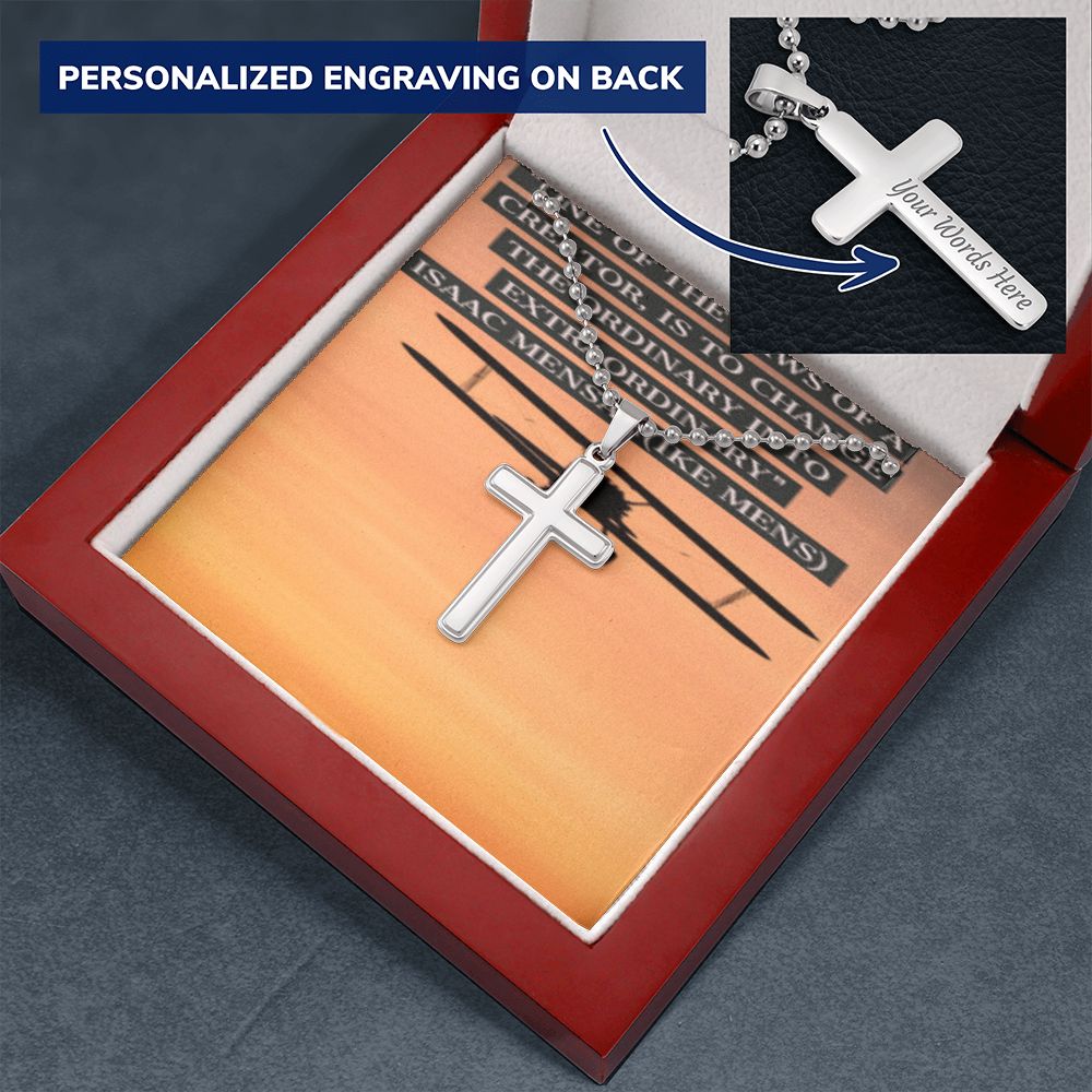 CROSS NECKLACE WITH IKE MENS QUOTE