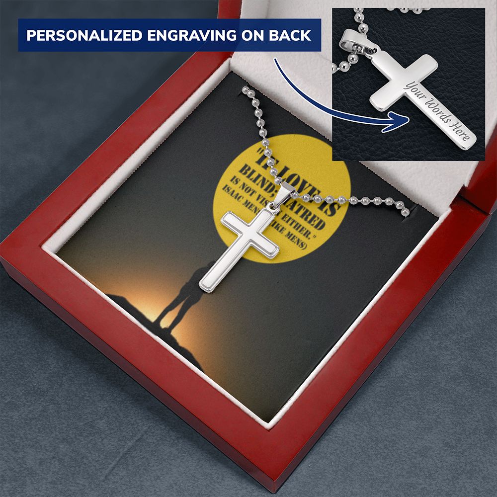 CROSS NECKLACE WITH IKE MENS QUOTE