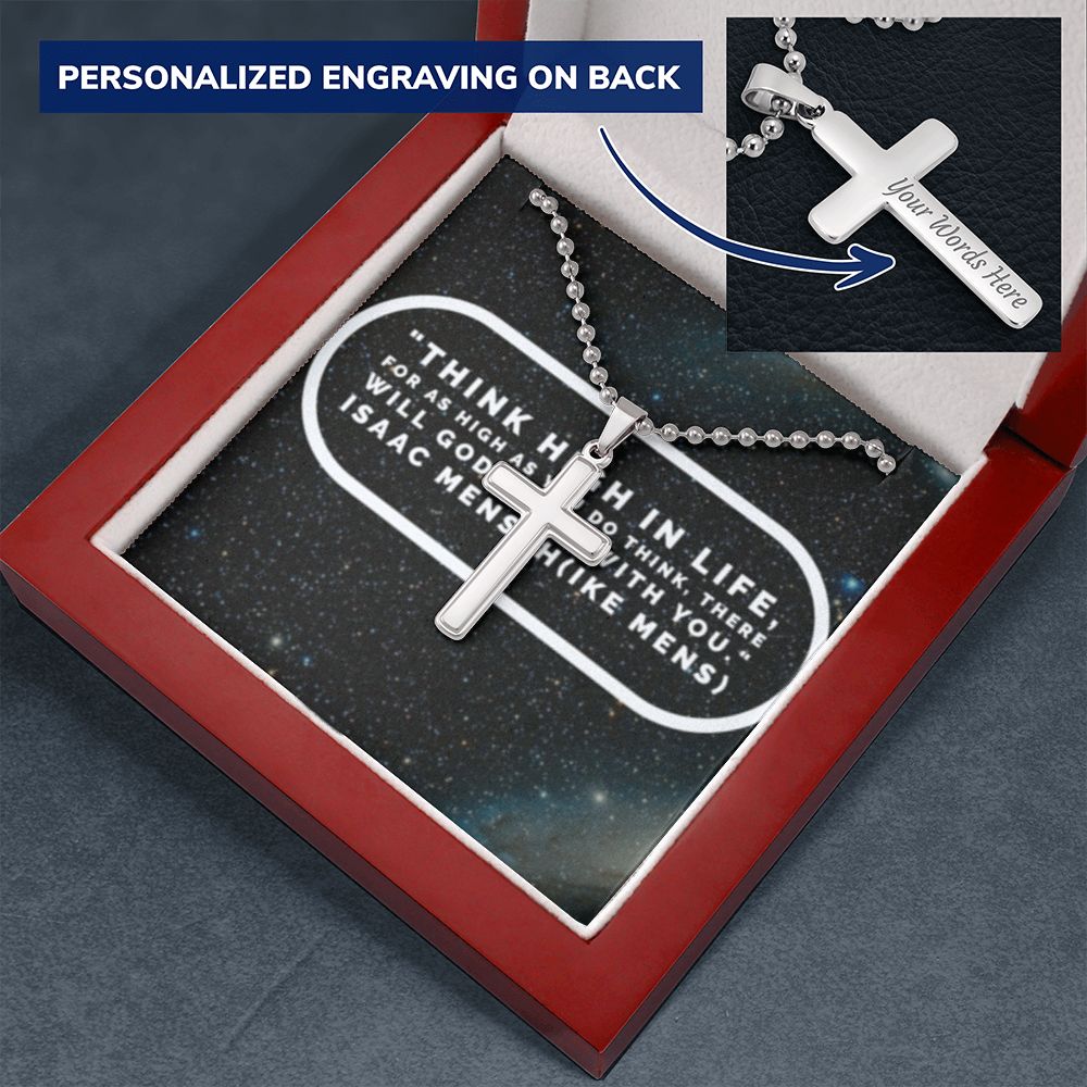 CROSS NECKLACE WITH IKE MENS QUOTE