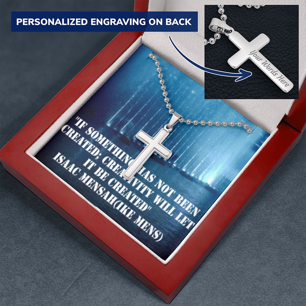 CROSS NECKLACE WITH IKE MENS QUOTE