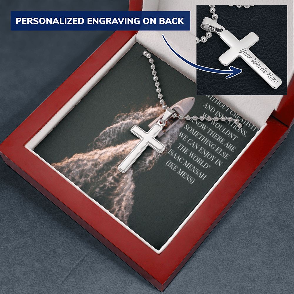 CROSS NECKLACE WITH IKE MENS QUOTE