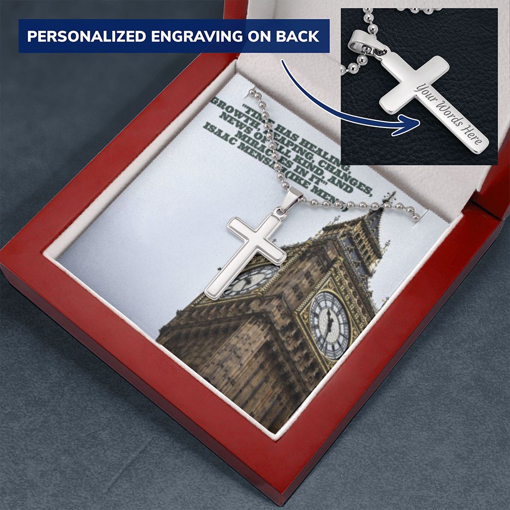 CROSS NECKLACE WITH IKE MENS QUOTE