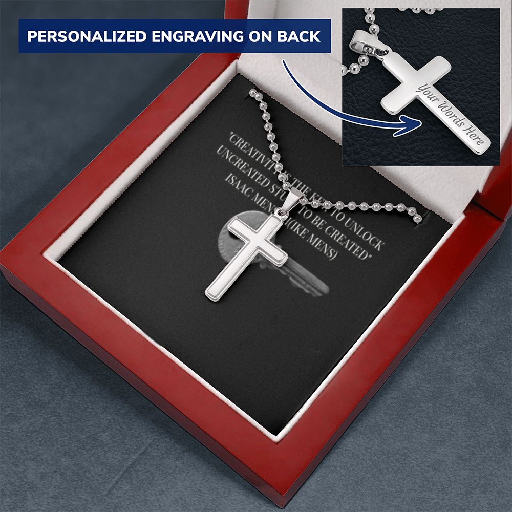 CROSS NECKLACE WITH IKE MENS QUOTE