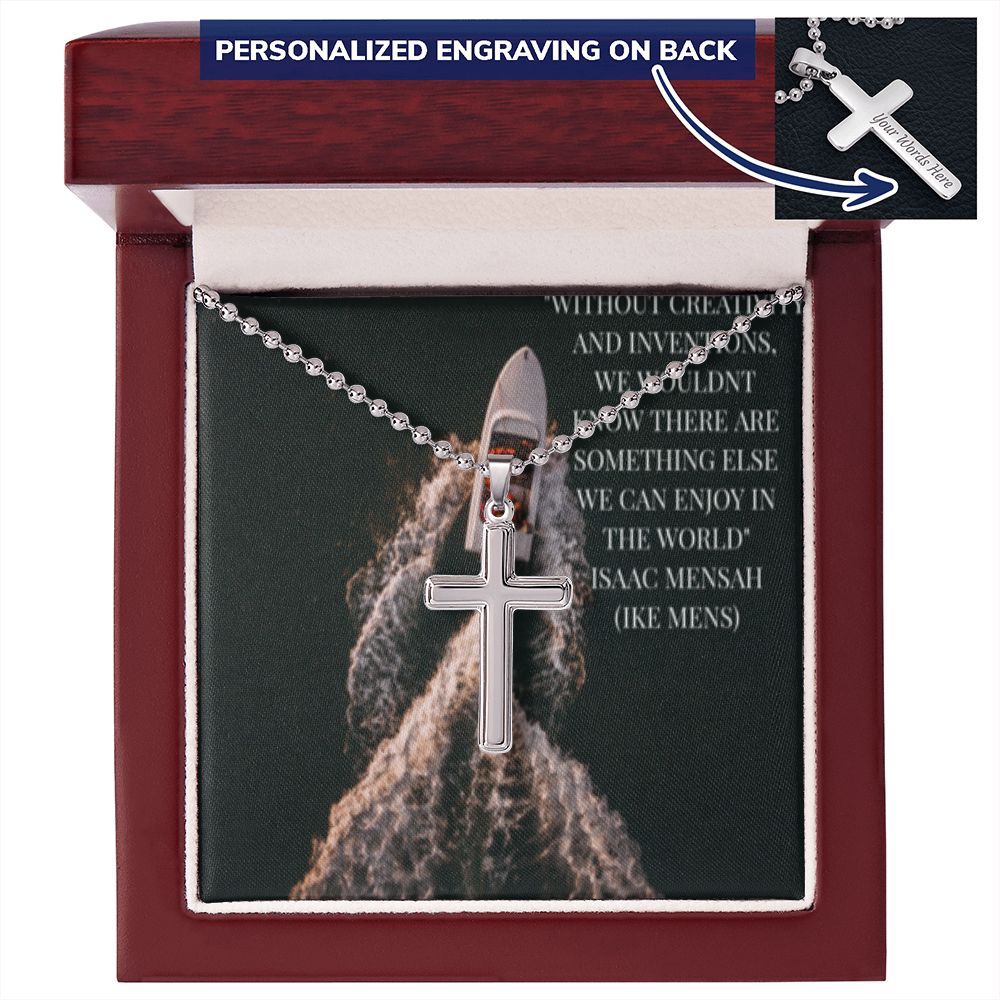 CROSS NECKLACE WITH IKE MENS QUOTE
