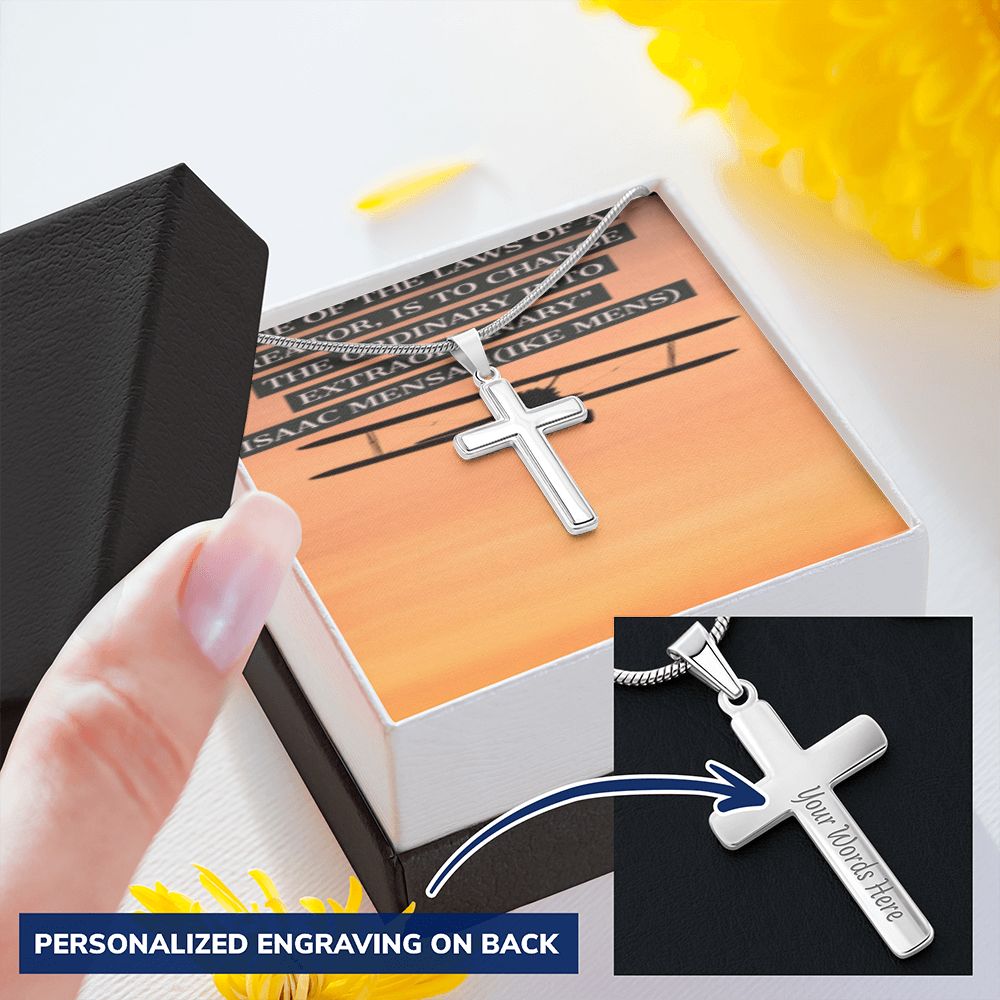 CROSS NECKLACE WITH IKE MENS QUOTE