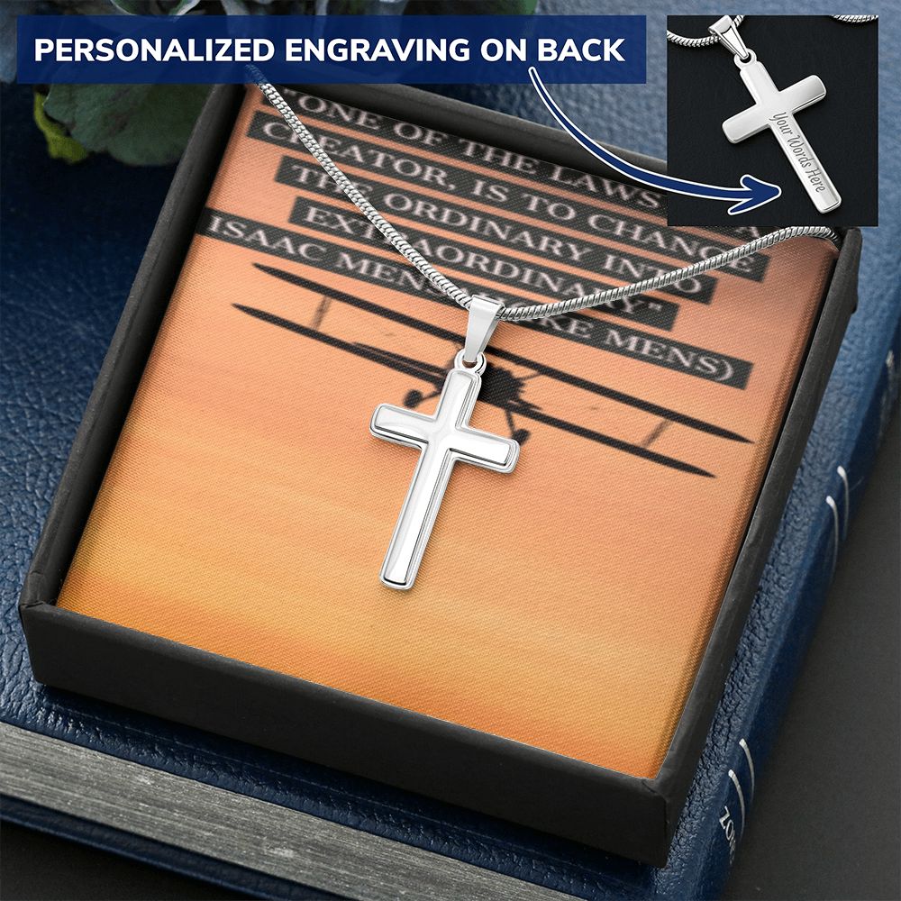 CROSS NECKLACE WITH IKE MENS QUOTE