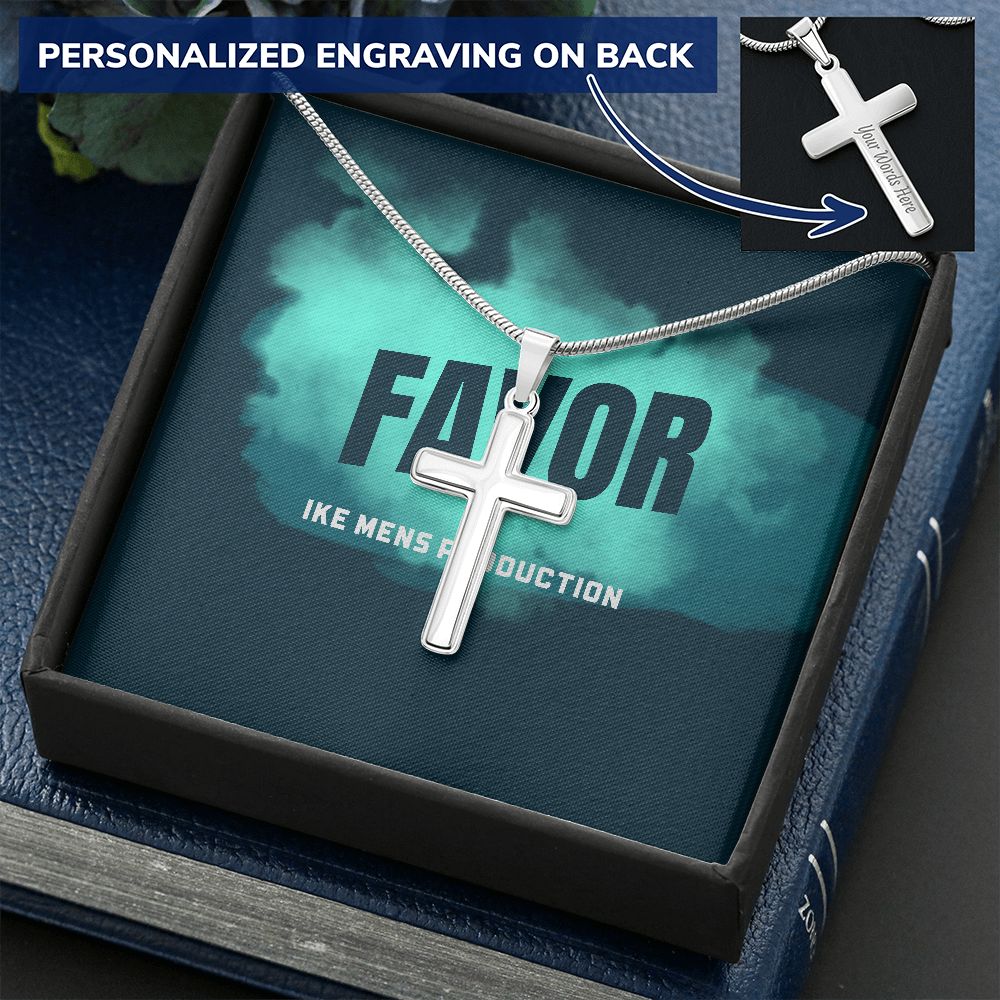 POWER OF FAVOR STEEL CROSS CHAIN NECKLACE