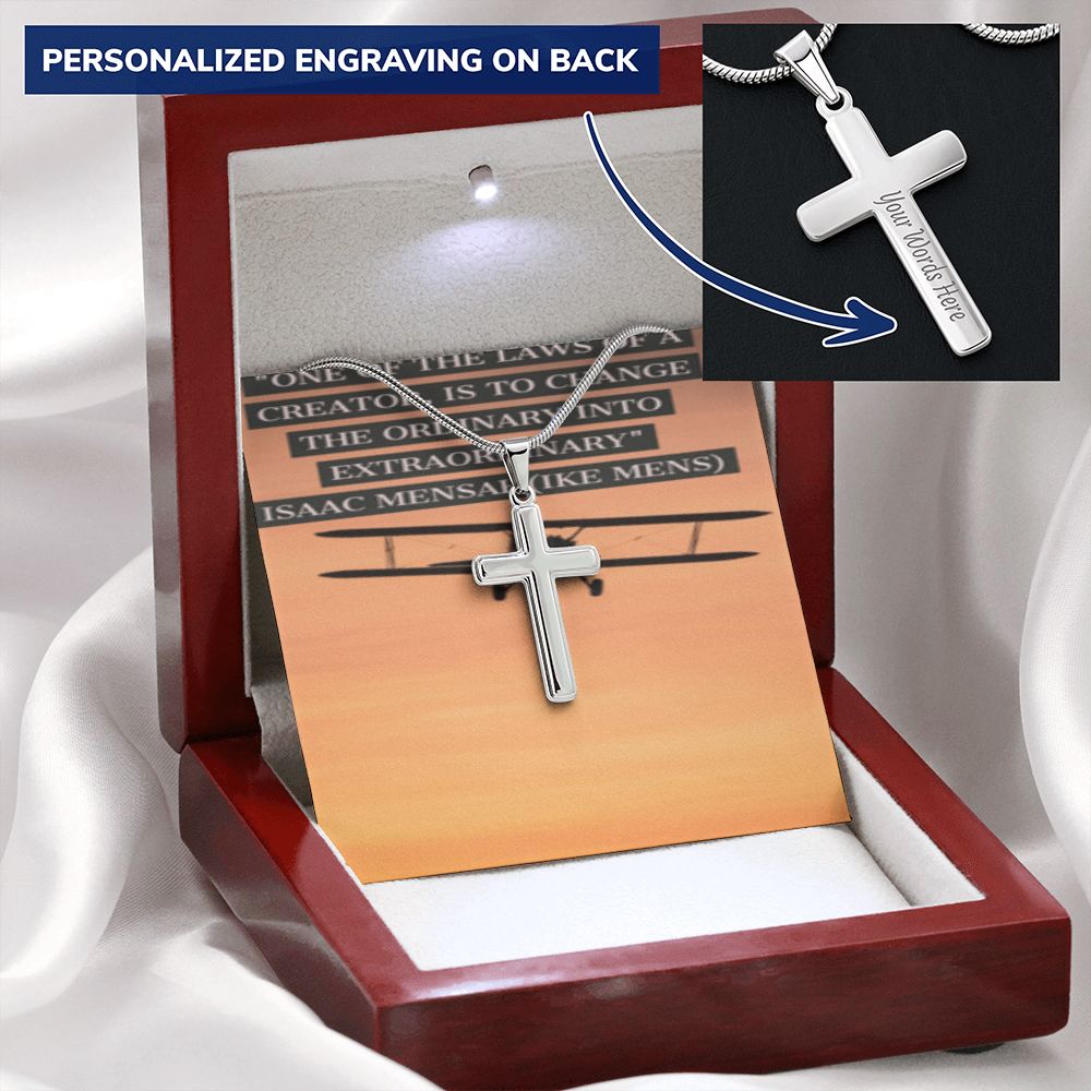CROSS NECKLACE WITH IKE MENS QUOTE