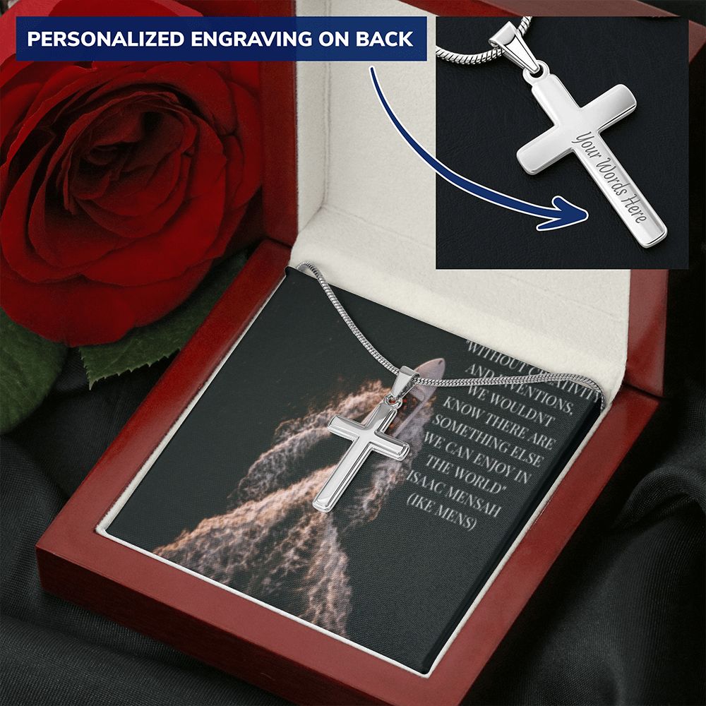 CROSS NECKLACE WITH IKE MENS QUOTE