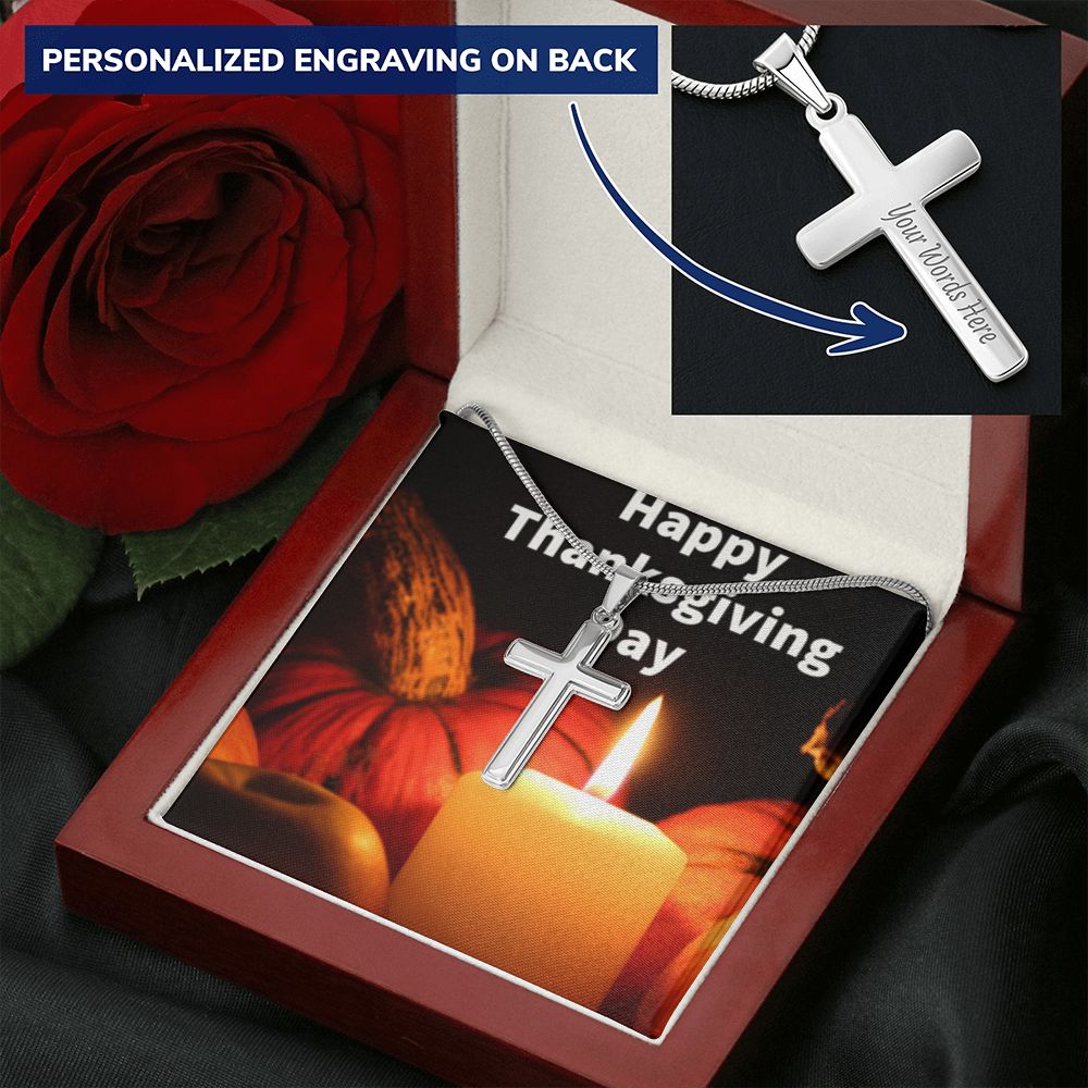 HAPPY THANKSGIVING DAY CROSS NECKLACE