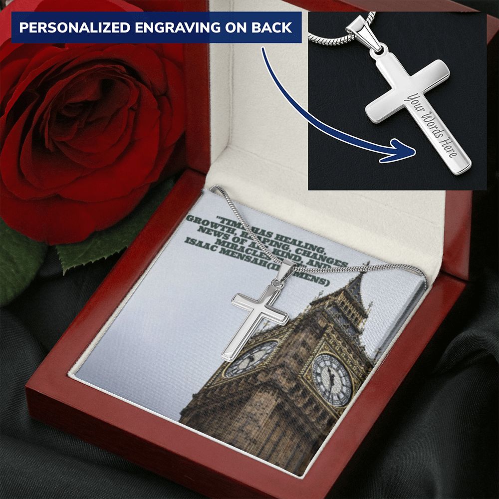 CROSS NECKLACE WITH IKE MENS QUOTE