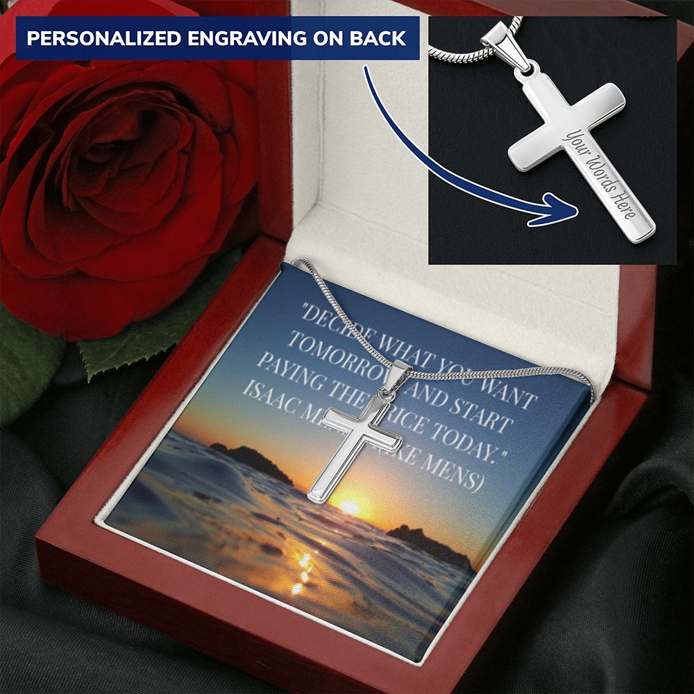 CROSS NECKLACE WITH IKE MENS QUOTE