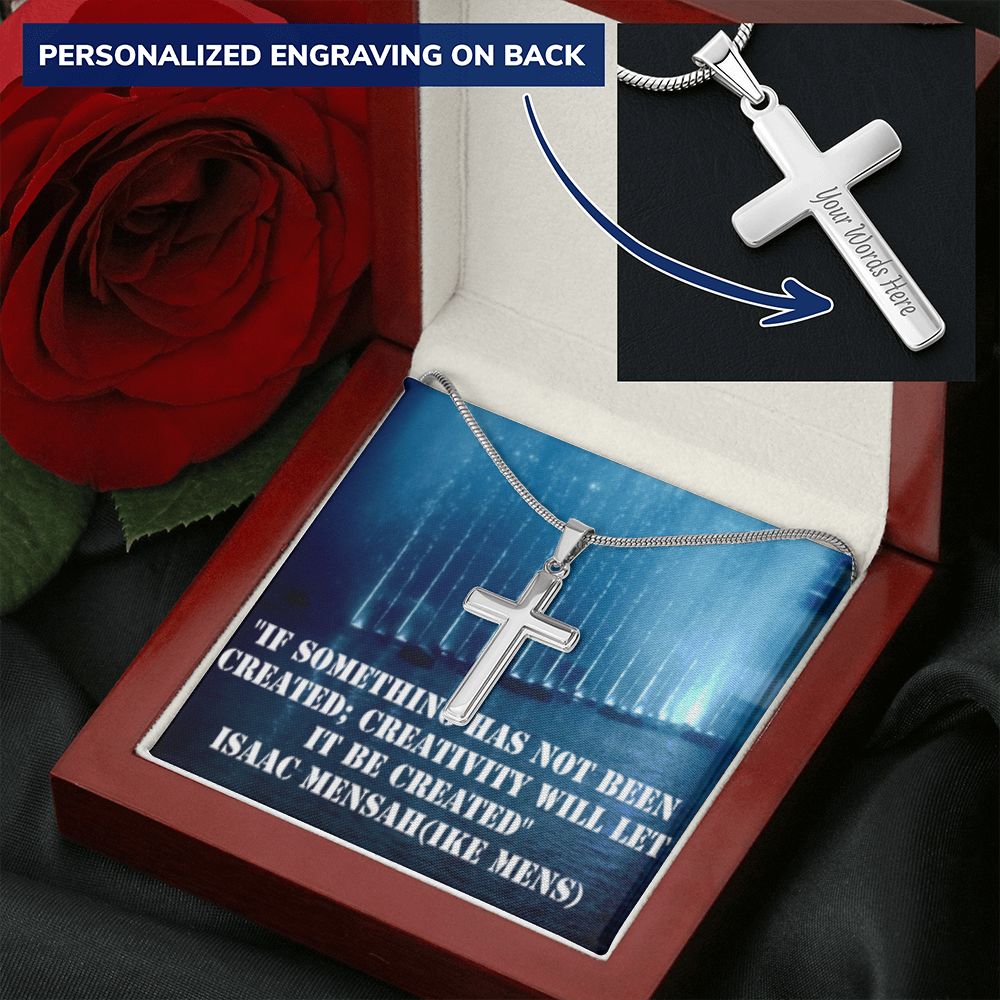 CROSS NECKLACE WITH IKE MENS QUOTE