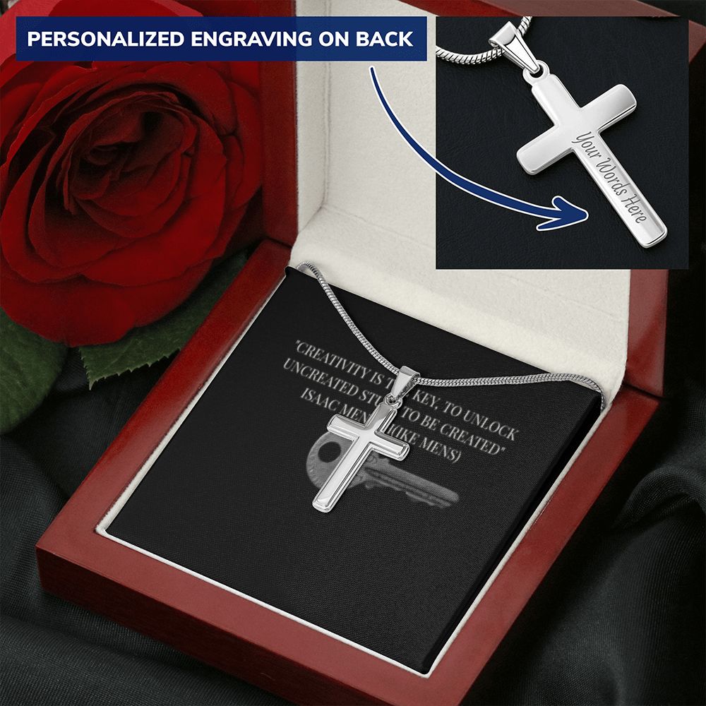 CROSS NECKLACE WITH IKE MENS QUOTE