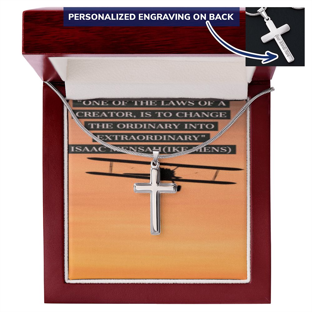 CROSS NECKLACE WITH IKE MENS QUOTE