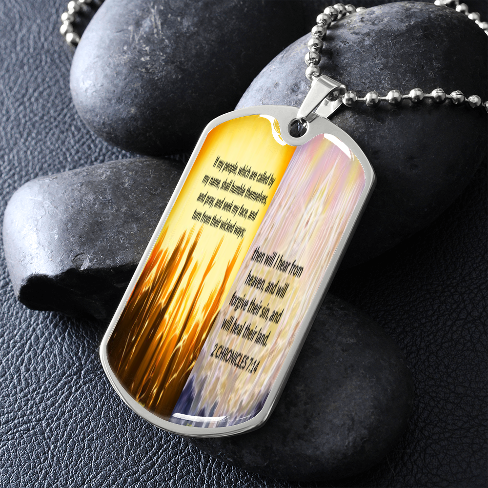IKE MENS SCRIPTURE COLLAGE MILITARY CHAIN NECKLACE