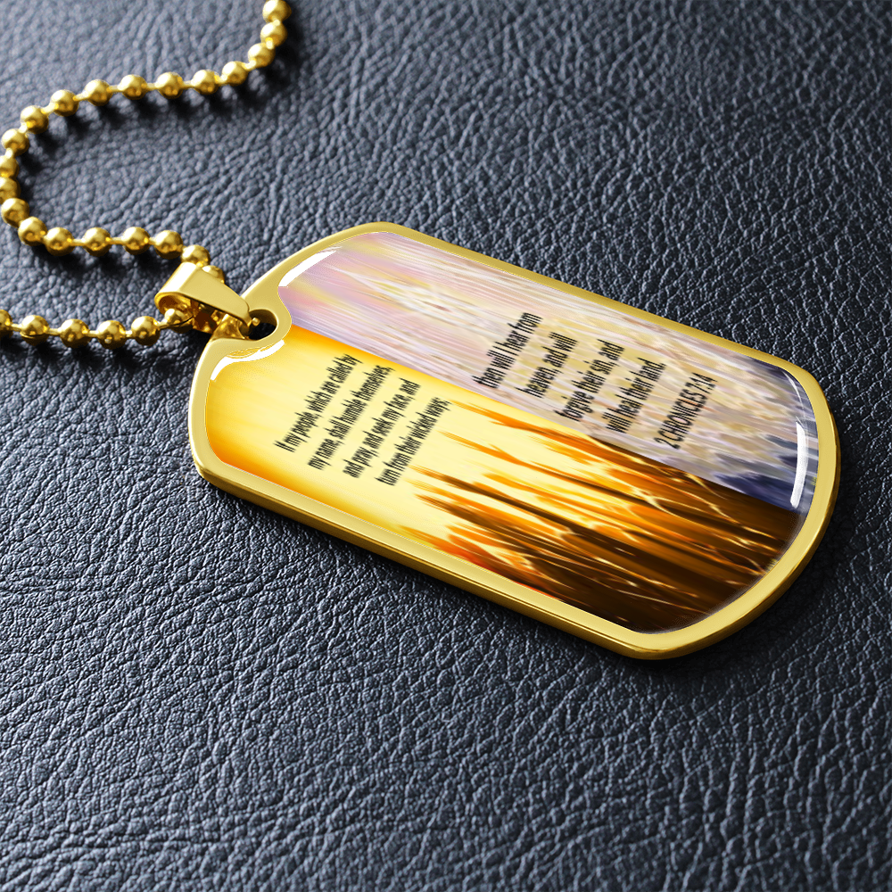 IKE MENS SCRIPTURE COLLAGE MILITARY CHAIN NECKLACE