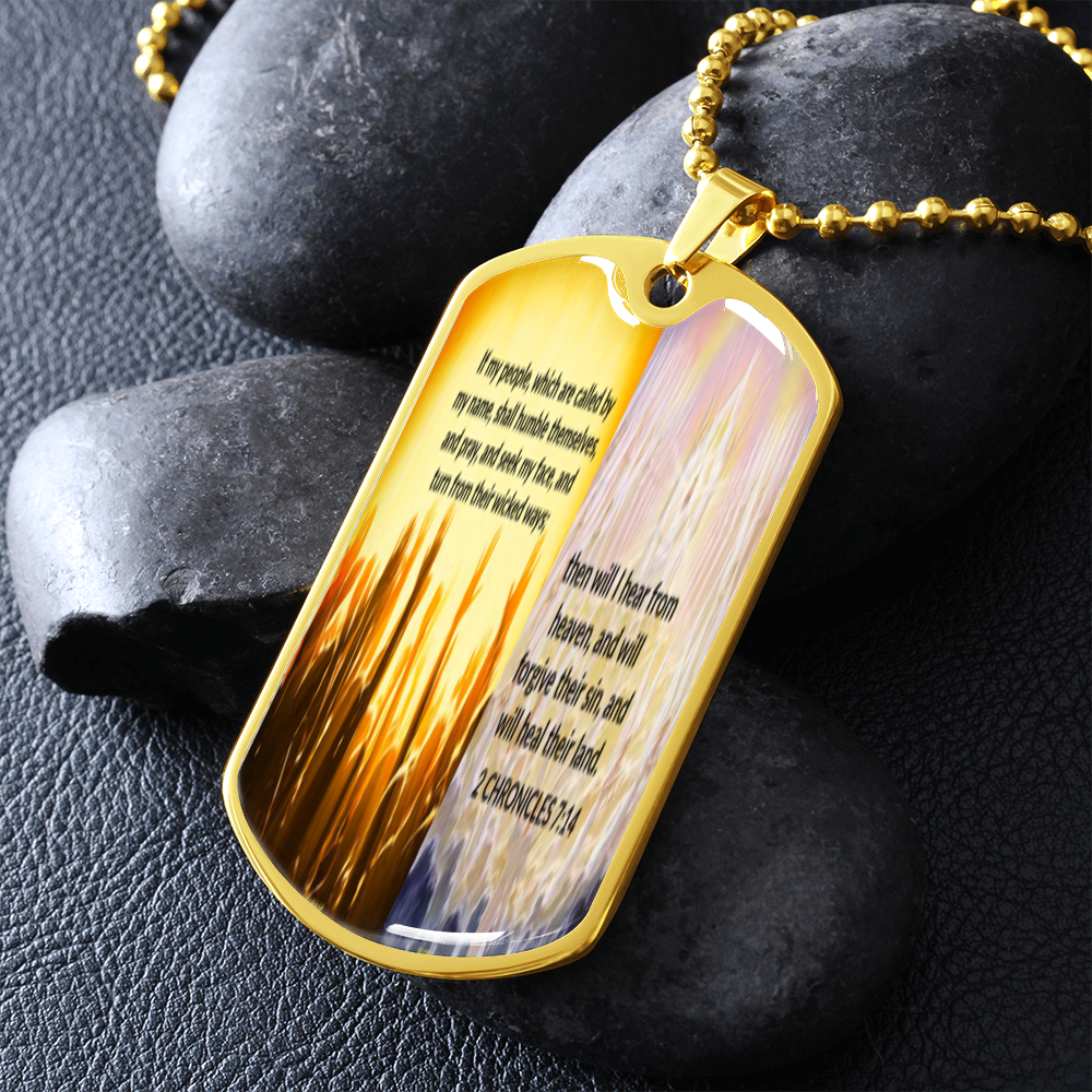 IKE MENS SCRIPTURE COLLAGE MILITARY CHAIN NECKLACE