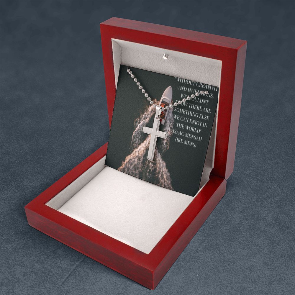 CROSS NECKLACE WITH IKE MENS QUOTE