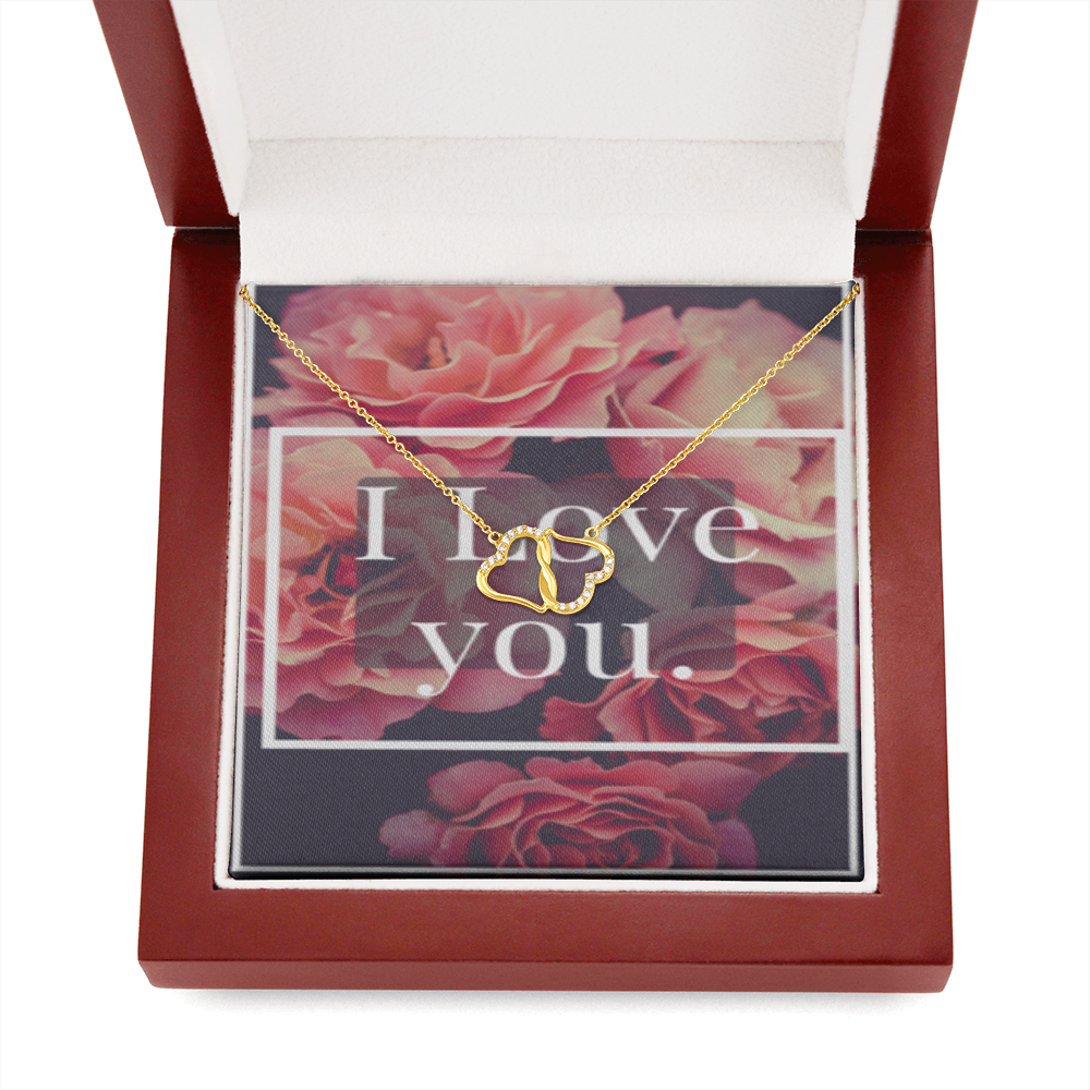 Everlasting Love Necklace with I LOVE YOU message.