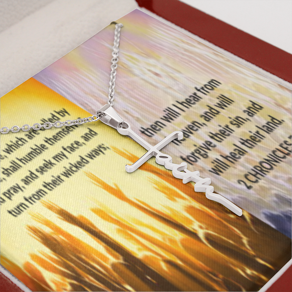 IKE MENS SCRIPTURE COLLAGE FAITH CROSS NECKLACE