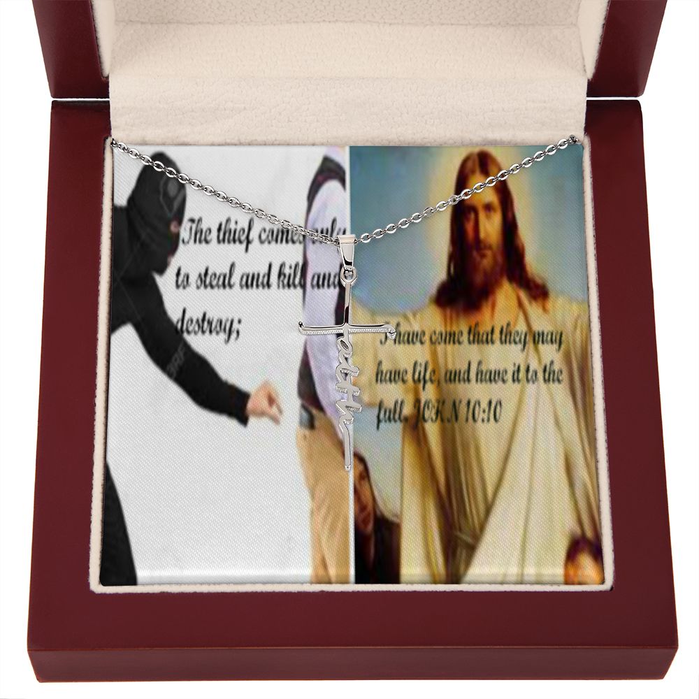 IKE MENS SCRIPTURE COLLAGE FAITH CROSS NECKLACE