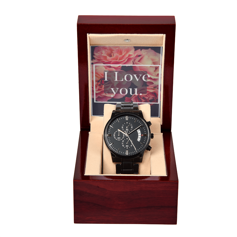 I LOVE YOU BLACK CHRONOGRAPH WATCH
