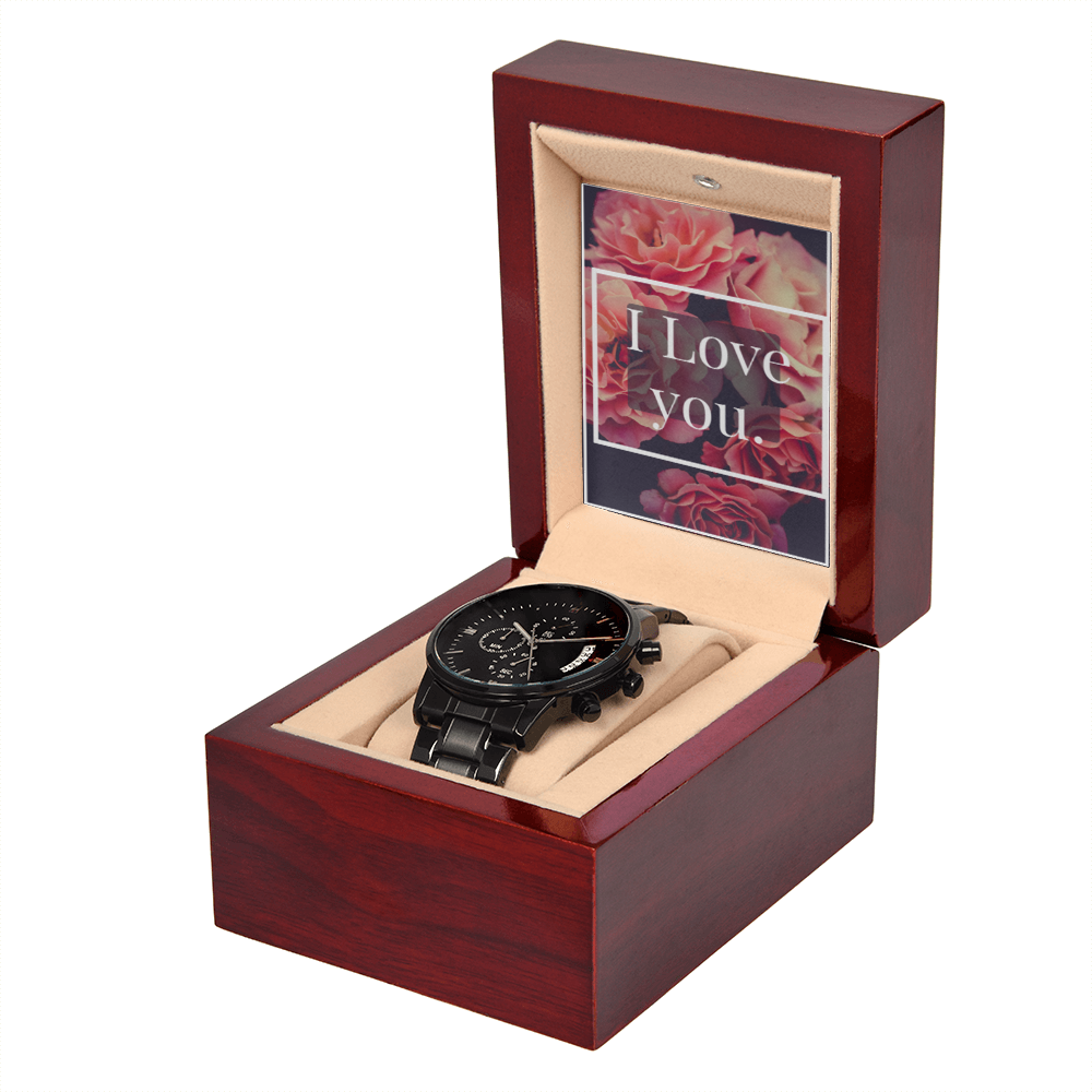 I LOVE YOU BLACK CHRONOGRAPH WATCH