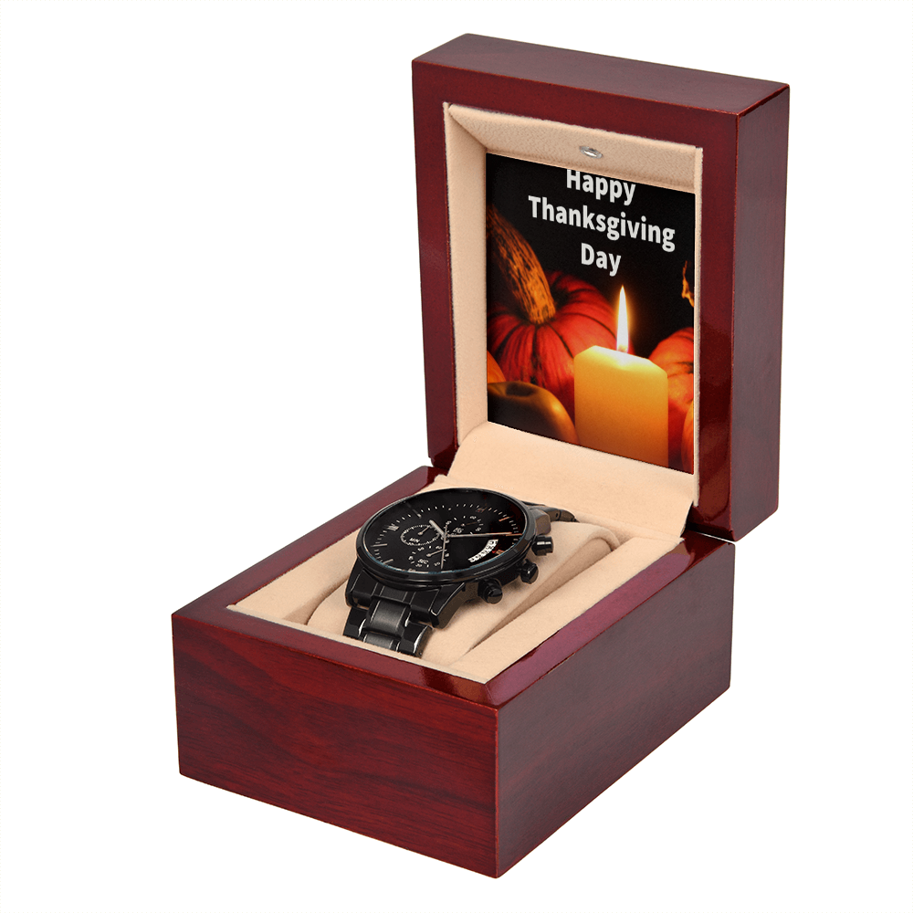 HAPPY THANKSGIVING DAY BLACK CHRONOGRAPH WATCH