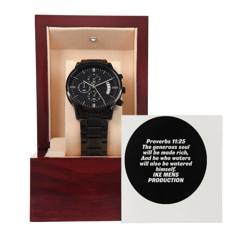 BLACK CHRONOGRAPH WATCH WITH PROVERBS