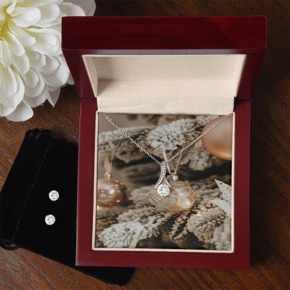 Merry Christmas Alluring Beauty Necklace + Clear CZ Earrings