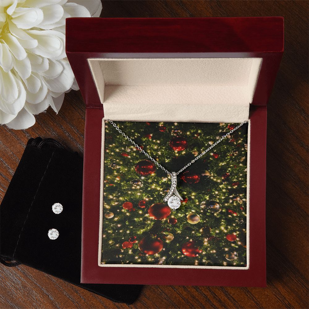 Merry Christmas Alluring Beauty Necklace+ Clear CZ Earrings