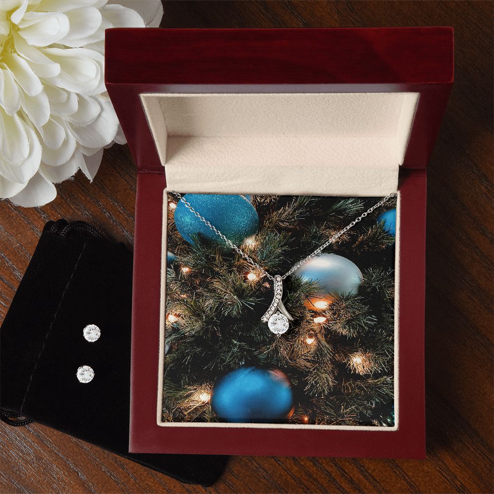 Merry Christmas Alluring Beauty Necklace +Clear CZ Earrings