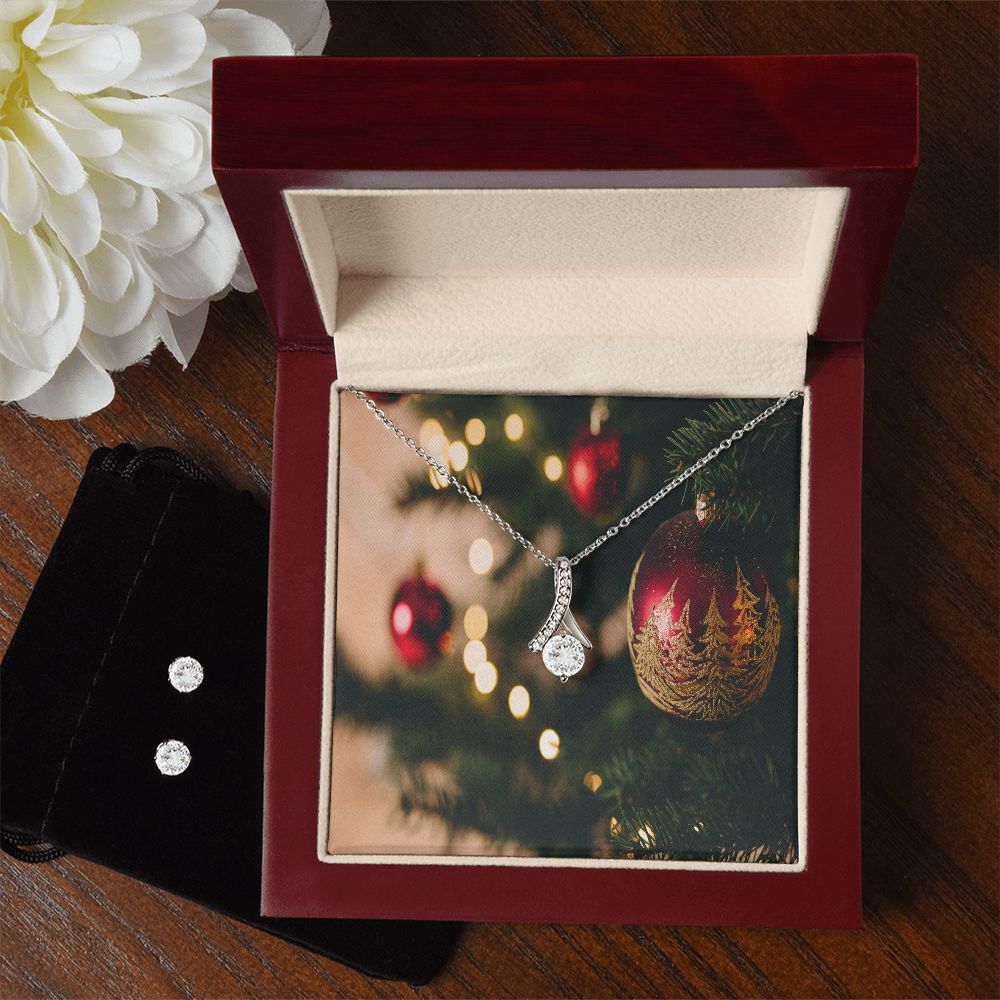 Merry Christmas Alluring Beauty Necklace + Clear CZ Earrings