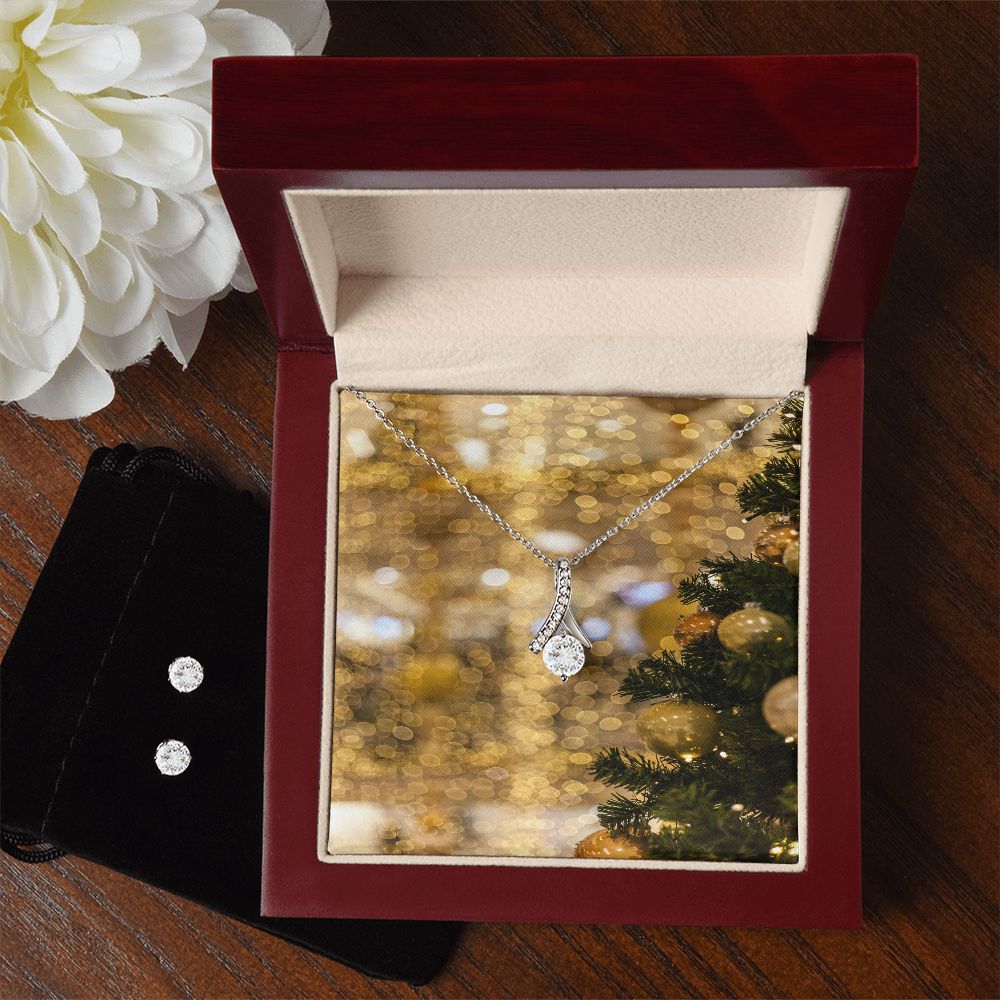 Merry Christmas Alluring Beauty Necklace + Clear CZ Earrings