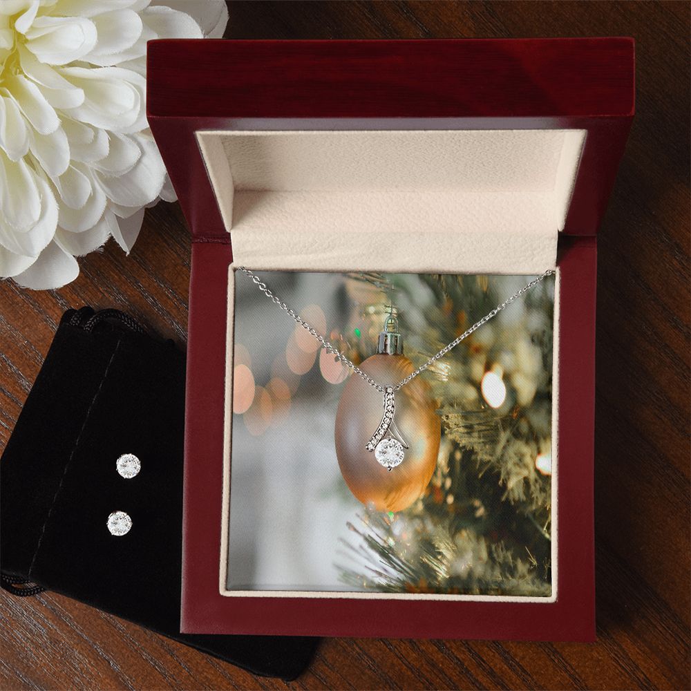 Merry Christmas Alluring Beauty Necklace +Clear CZ Earrings