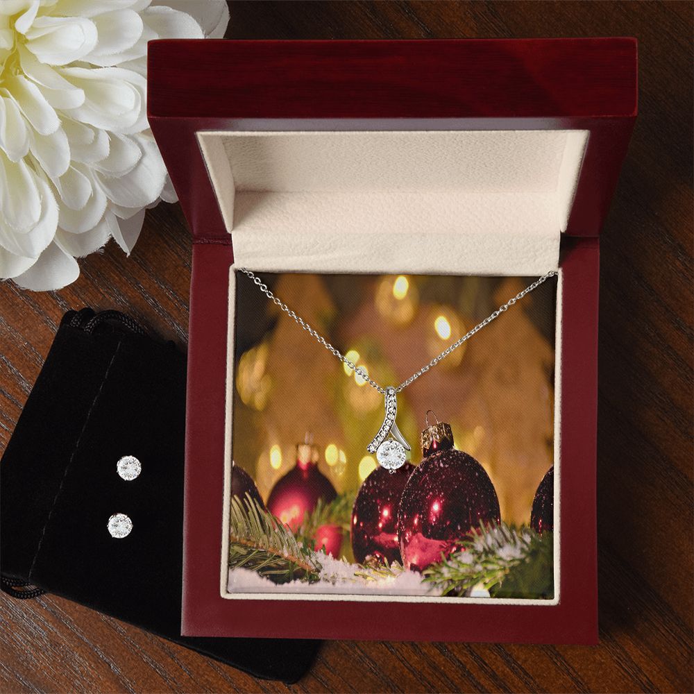 Merry Christmas Alluring Beauty Necklace +Clear CZ Earrings