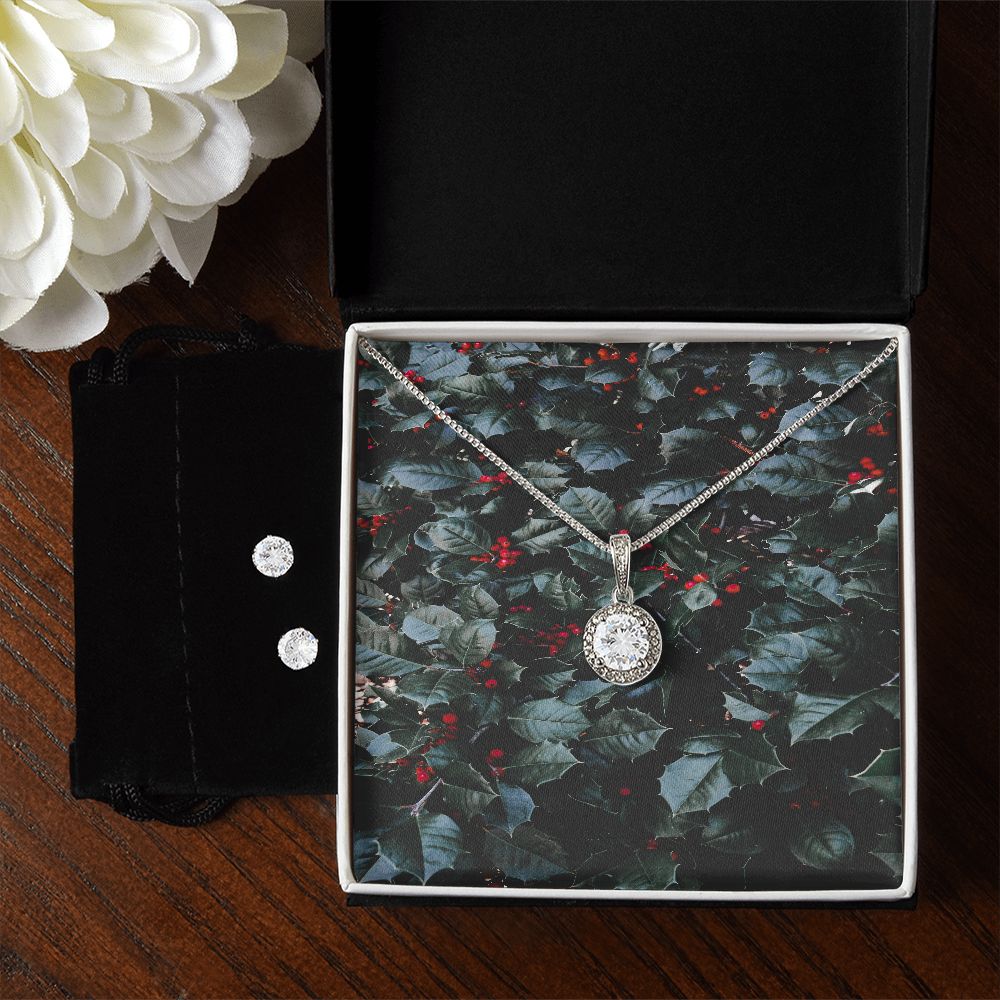 Merry Christmas Eternal Hope Necklace + Clear CZ Earrings