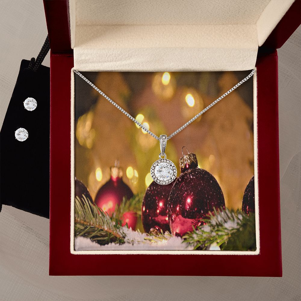 Merry Christmas Eternal Hope Necklace + Clear CZ Earrings
