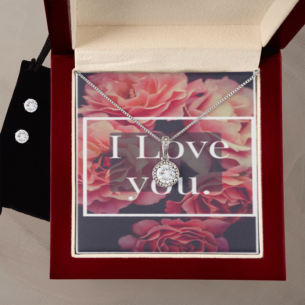 I LOVE YOU ETERNAL HOPE NECKLACE JEWELRY +CLEAR CZ EARRINGS