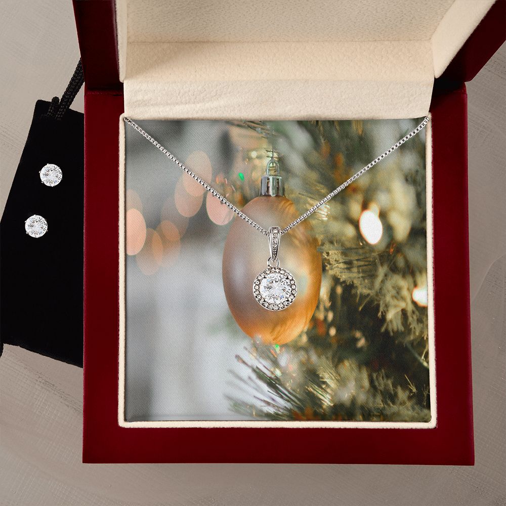 Merry Christmas Eternal Hope Necklace + Clear CZ Earrings