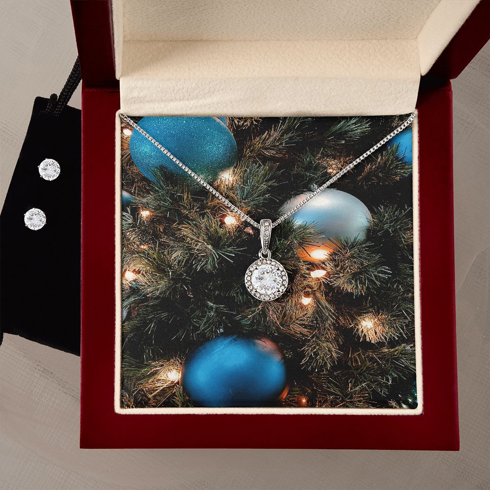 Merry Christmas Eternal Hope Necklace + Clear CZ Earrings