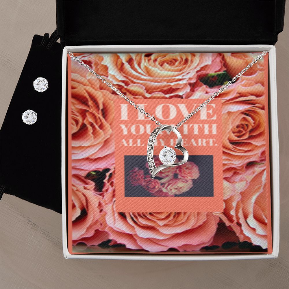 I LOVE YOU FOREVER LOVE NECKLACE IN SCRIPTURE COLLAGE +CLEAR CZ EARRINGS