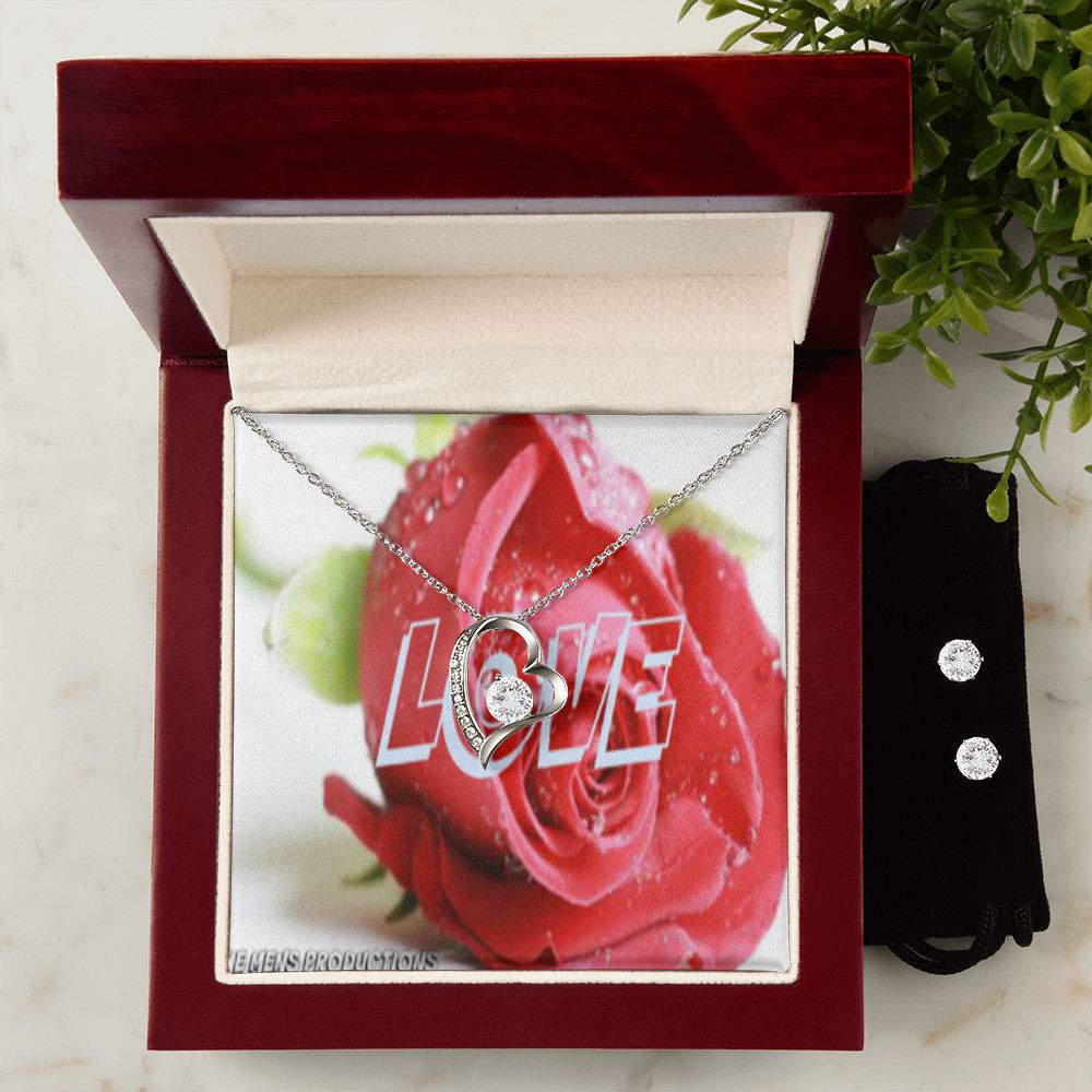 FOREVER LOVE NECKLACE +CLEAR CZ EARRINGS