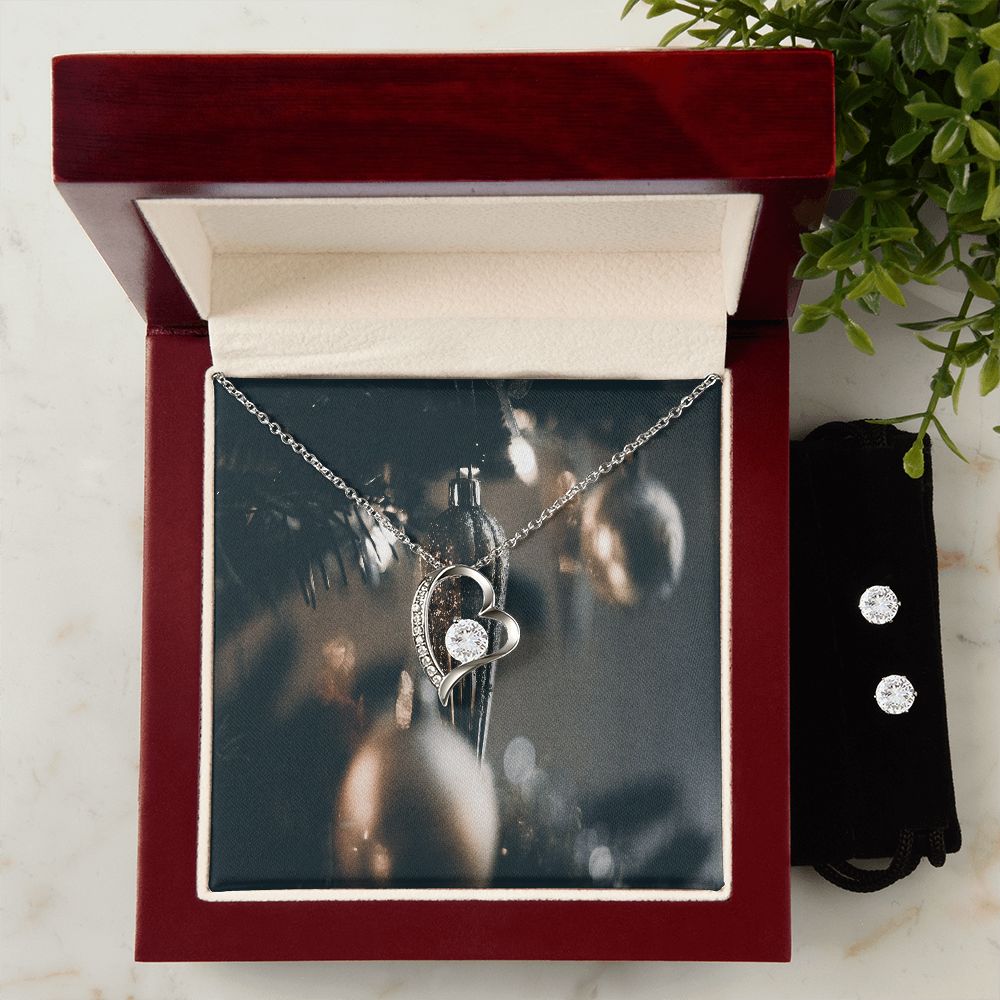 Merry Christmas Forever Love Necklace + Clear CZ Earring