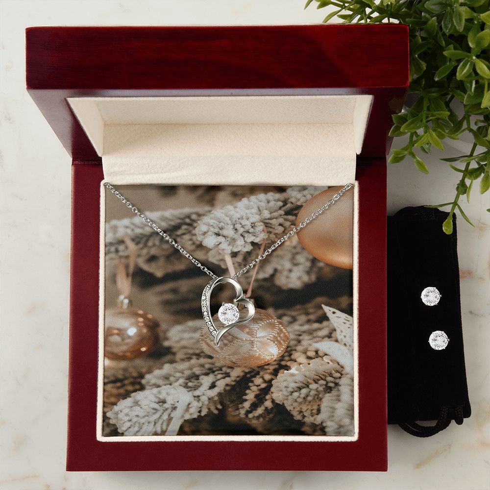 Merry Christmas Forever Love Necklace + Clear CZ Earring