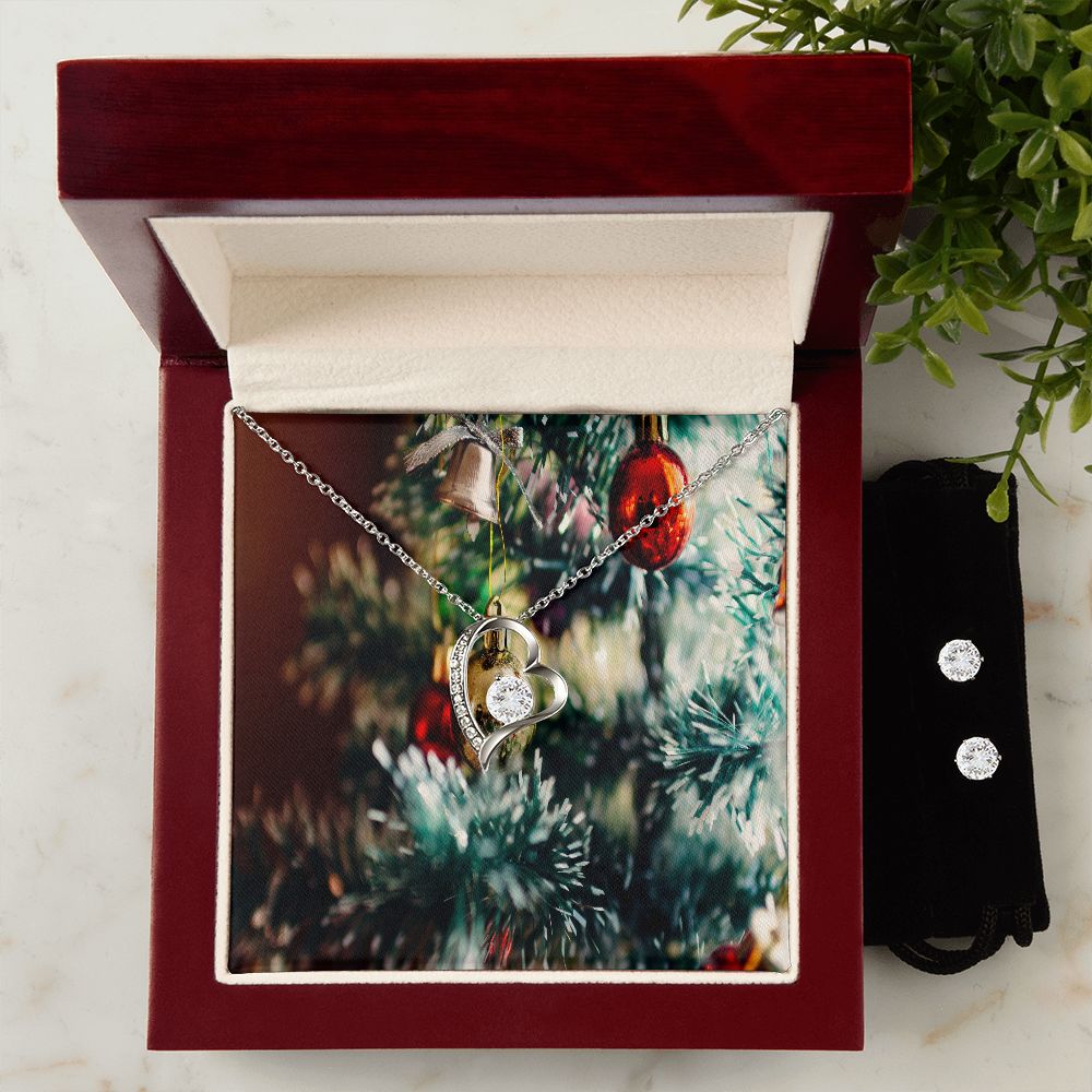 Merry Christmas Forever Love Necklace + Clear CZ Earring