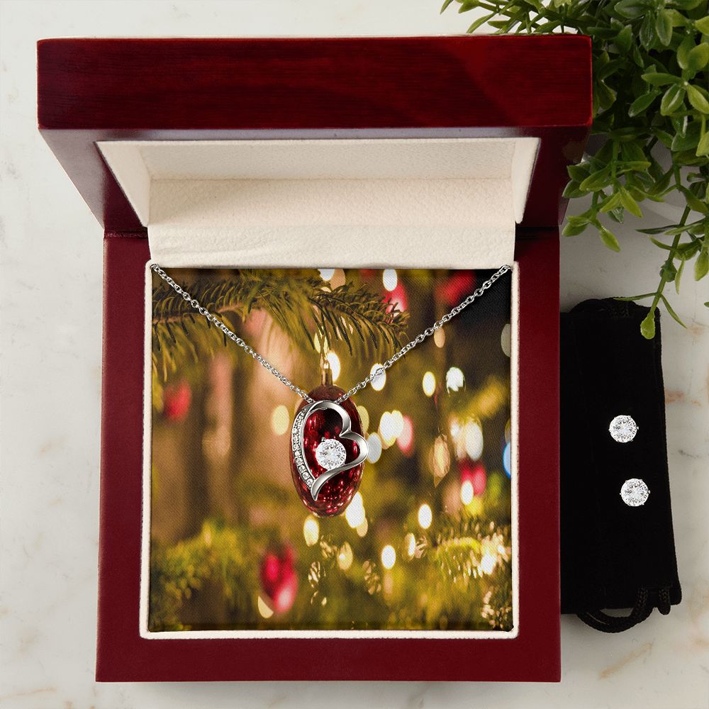 Merry Christmas Forever Love Necklace + Clear CZ Earring